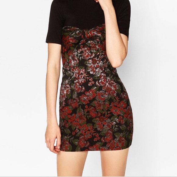 NWT Zara Shimmer Floral Strapless Dress - Picture 2 of 7